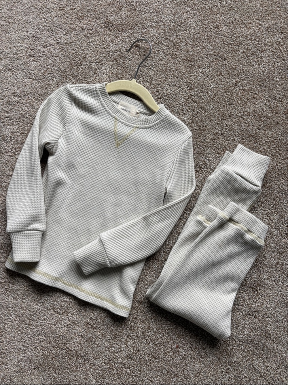 Kids Waffle Thermal Pajama Set - Cream